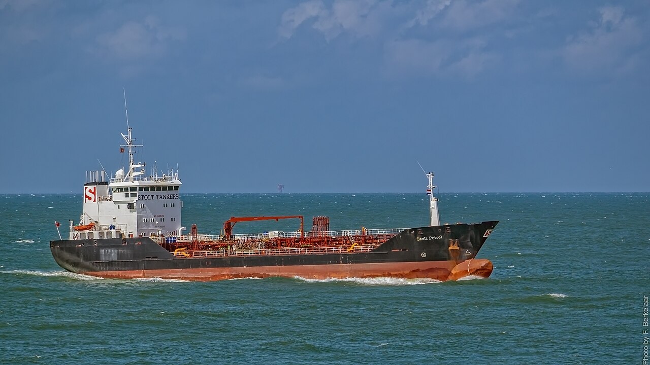 Oil products tanker underway at sea