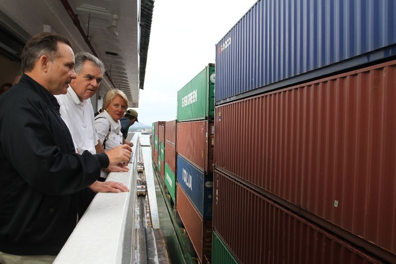 Container ship transiting the Panama Canal