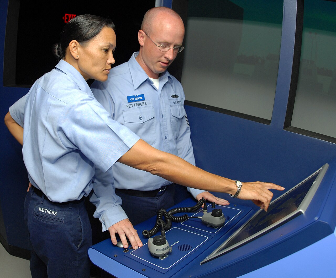 Officer on watch at a ship's navigation bridge