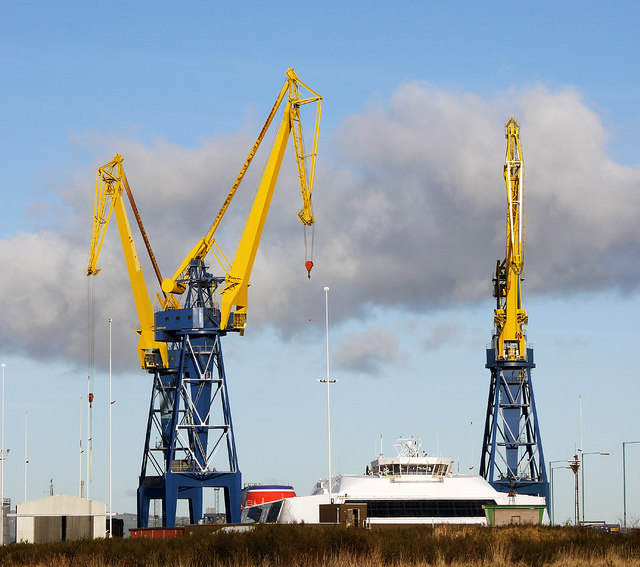 Shipbuilding cranes at a shipyard